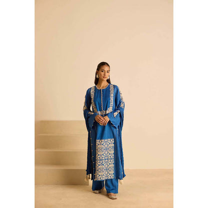 Inej Blue Front Panel Kurta with Pant and Dupatta (Set of 3)