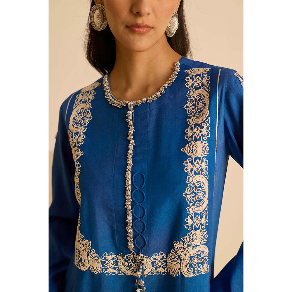 Inej Blue Front Panel Kurta with Pant and Dupatta (Set of 3)