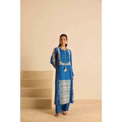 Inej Blue Front Panel Kurta with Pant and Dupatta (Set of 3)