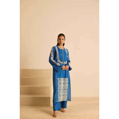 Inej Blue Front Panel Kurta with Pant and Dupatta (Set of 3)