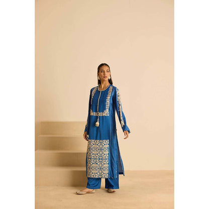 Inej Blue Front Panel Kurta with Pant and Dupatta (Set of 3)