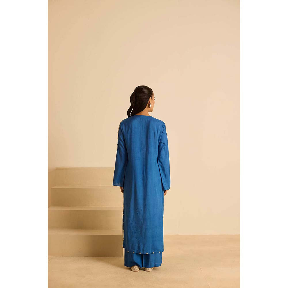 Inej Blue Front Panel Kurta with Pant and Dupatta (Set of 3)