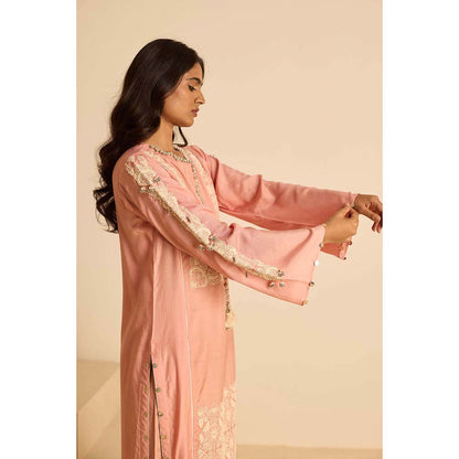 Inej Peach Front Panel Kurta with Pant and Dupatta (Set of 3)
