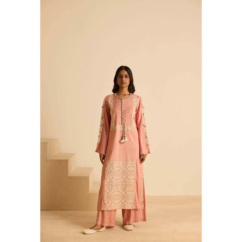 Inej Peach Front Panel Kurta with Pant and Dupatta (Set of 3)