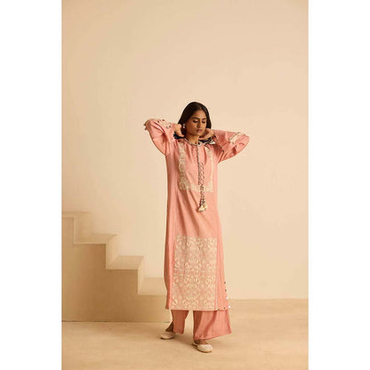 Inej Peach Front Panel Kurta with Pant and Dupatta (Set of 3)