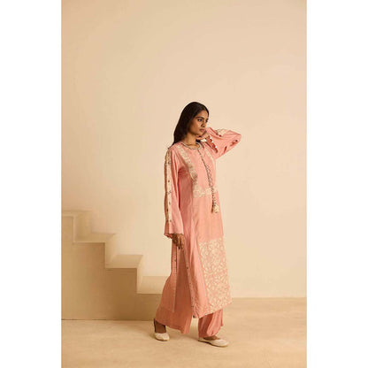 Inej Peach Front Panel Kurta with Pant and Dupatta (Set of 3)