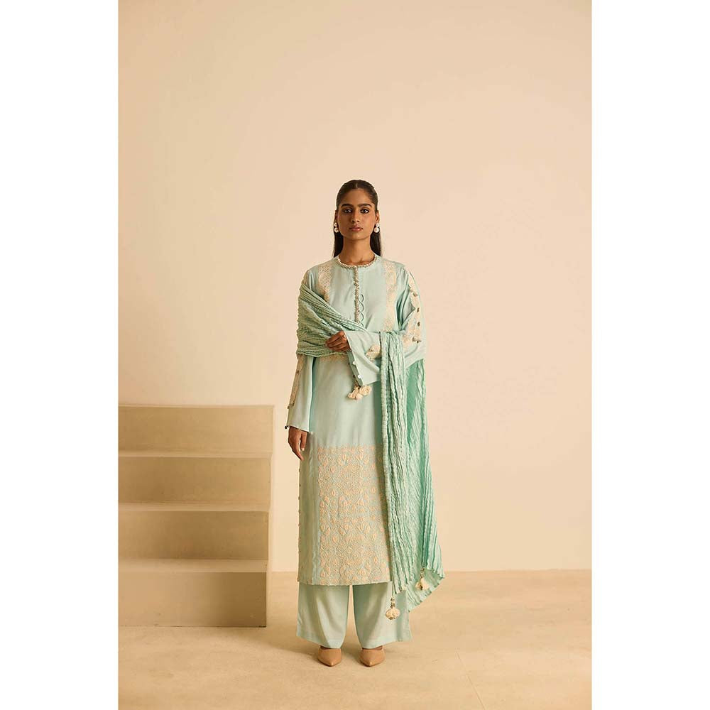 Inej Green Front Panel Kurta with Pant and Dupatta (Set of 3)
