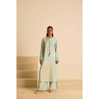 Inej Green Front Panel Kurta with Pant and Dupatta (Set of 3)