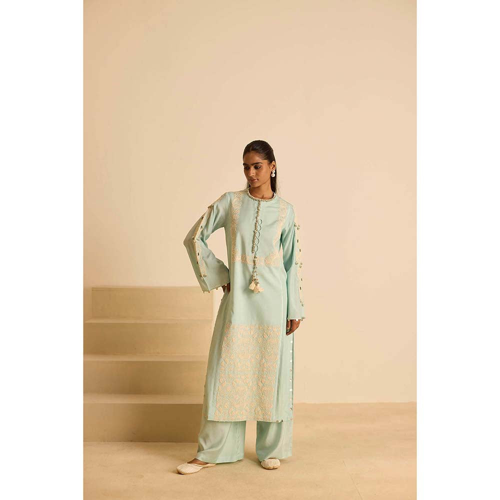 Inej Green Front Panel Kurta with Pant and Dupatta (Set of 3)