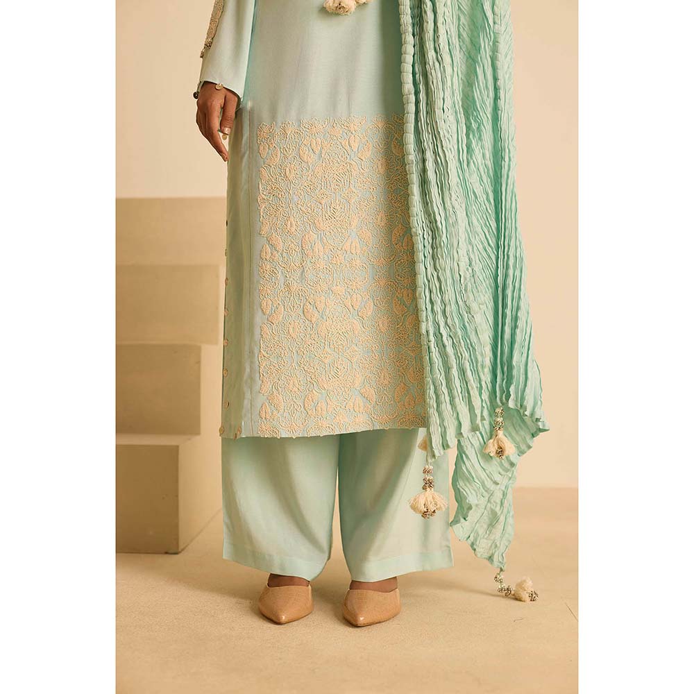 Inej Green Front Panel Kurta with Pant and Dupatta (Set of 3)