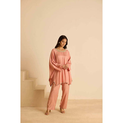 Inej Peach Kaftan Top with Pant (Set of 2)