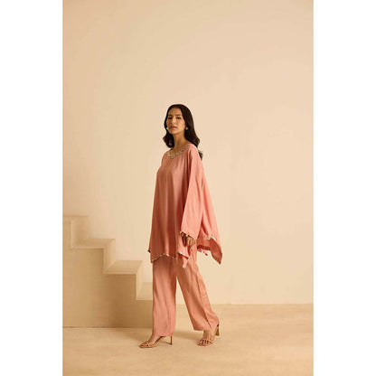 Inej Peach Kaftan Top with Pant (Set of 2)