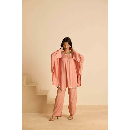 Inej Peach Kaftan Top with Pant (Set of 2)