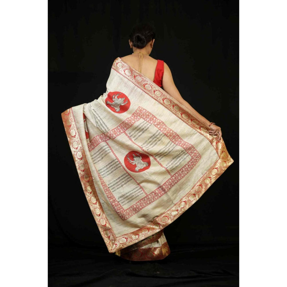 Isadora Life Womens Printed Beige Pre-Draped Saree With Unstitched Blouse