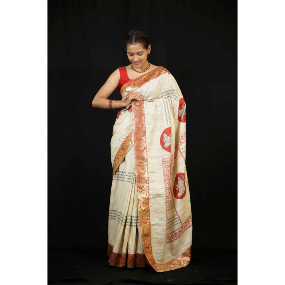 Isadora Life Womens Printed Beige Pre-Draped Saree With Unstitched Blouse