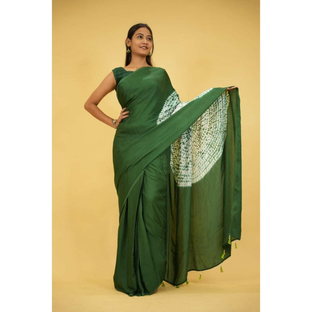 Isadora Life Womens Printed Tassels Green Pre-Draped Saree With Unstitched Blouse