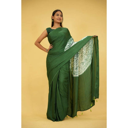 Isadora Life Womens Printed Tassels Green Pre-Draped Saree With Unstitched Blouse