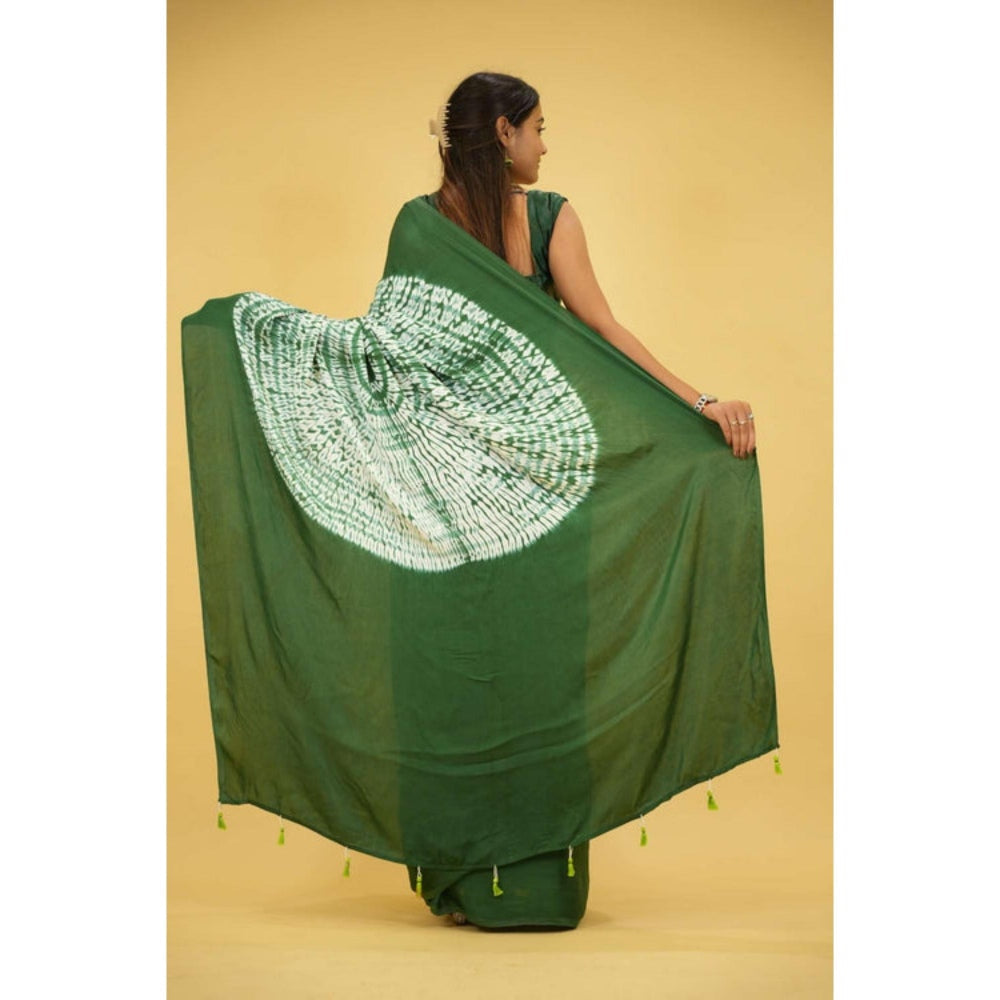 Isadora Life Womens Printed Tassels Green Pre-Draped Saree With Unstitched Blouse
