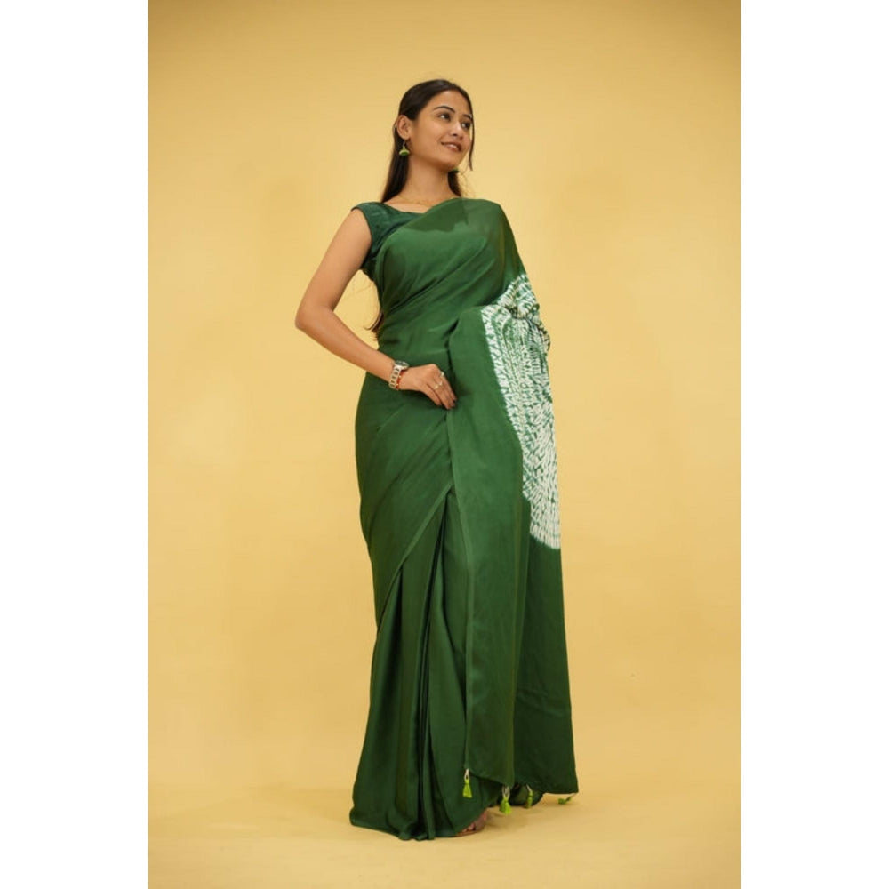 Isadora Life Womens Printed Tassels Green Pre-Draped Saree With Unstitched Blouse
