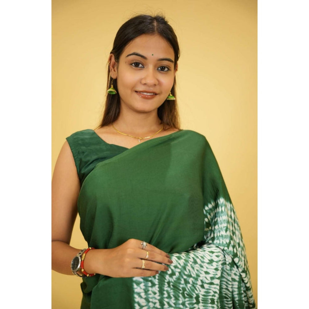 Isadora Life Womens Printed Tassels Green Pre-Draped Saree With Unstitched Blouse