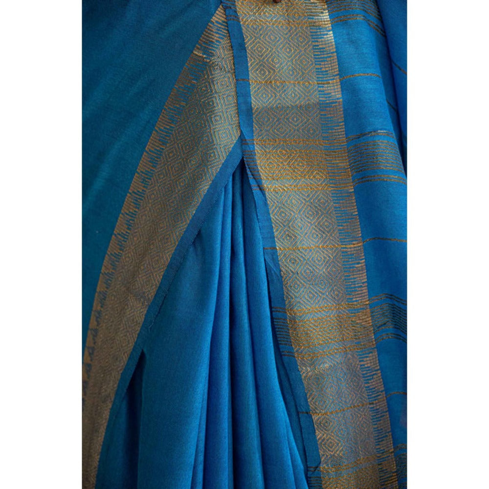 Isadora Life Womens Woven Zari Blue Pre-Draped Saree With Unstitched Blouse