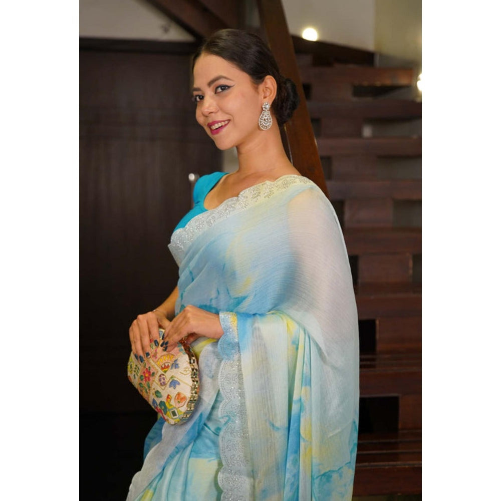 Isadora Life Womens Tie & Dye Sequined Multi-Color Pre-Draped Saree With Unstitched Blouse