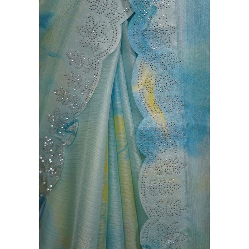 Isadora Life Womens Tie & Dye Sequined Multi-Color Pre-Draped Saree With Unstitched Blouse