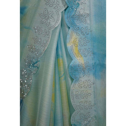 Isadora Life Womens Tie & Dye Sequined Multi-Color Pre-Draped Saree With Unstitched Blouse