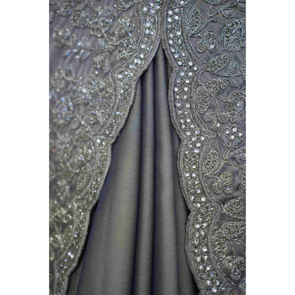 Isadora Life Womens Embroidered Sequined Grey Pre-Draped Saree With Unstitched Blouse