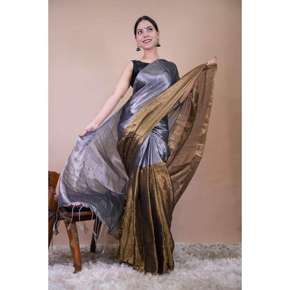 Isadora Life Womens Woven Tassels Multi-Color Pre-Draped Saree With Unstitched Blouse