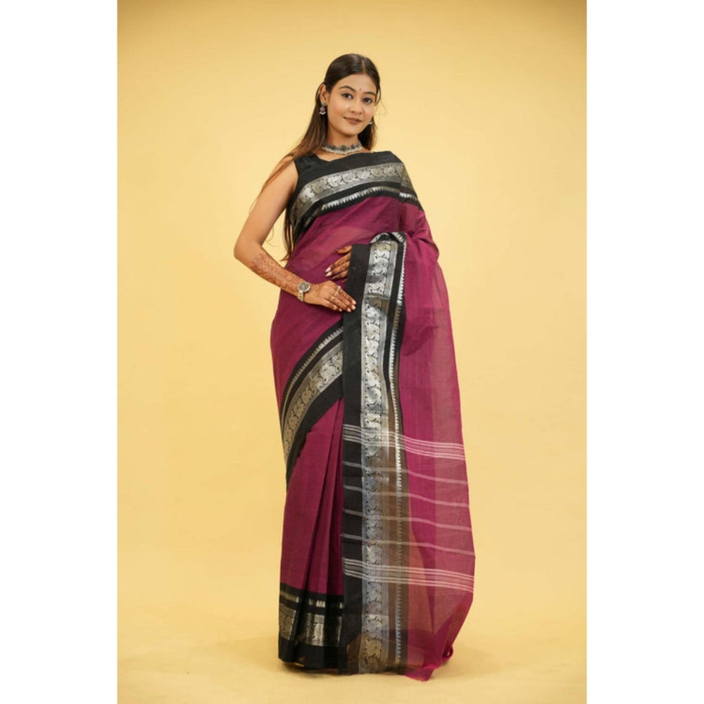 Isadora Life Womens Woven Zari Purple Pre-Draped Saree With Unstitched Blouse