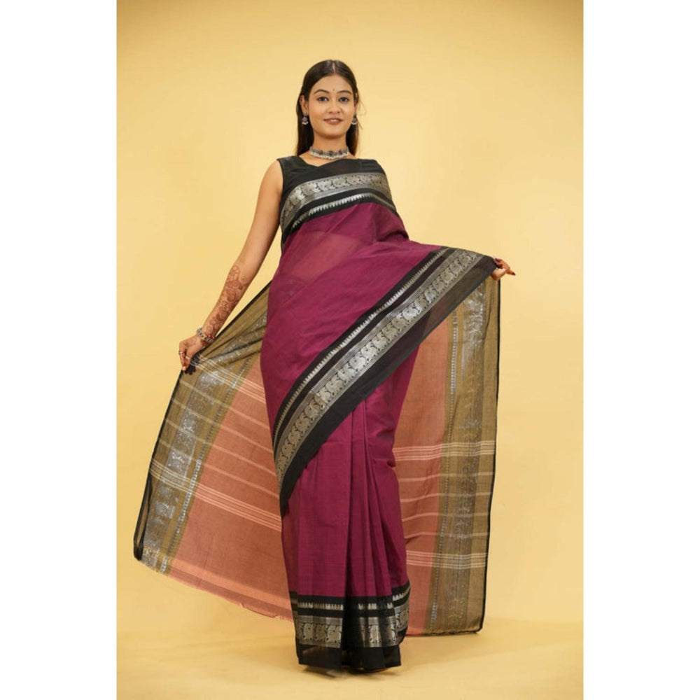 Isadora Life Womens Woven Zari Purple Pre-Draped Saree With Unstitched Blouse