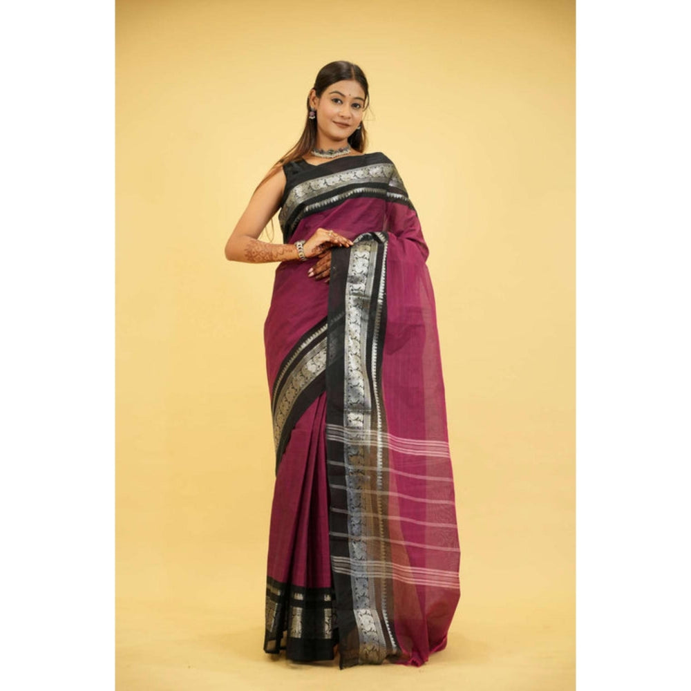 Isadora Life Womens Woven Zari Purple Pre-Draped Saree With Unstitched Blouse