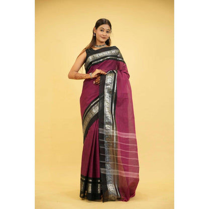 Isadora Life Womens Woven Zari Purple Pre-Draped Saree With Unstitched Blouse