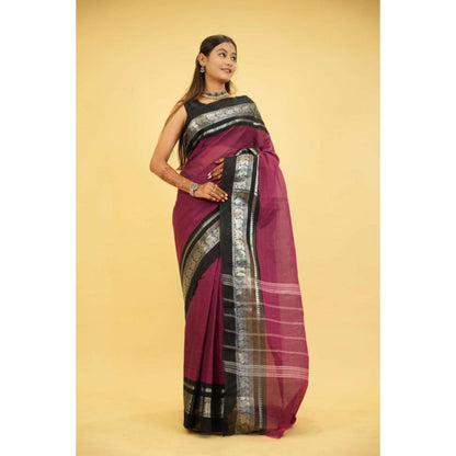 Isadora Life Womens Woven Zari Purple Pre-Draped Saree With Unstitched Blouse