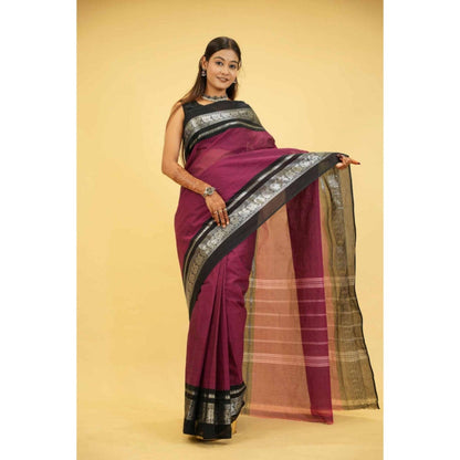 Isadora Life Womens Woven Zari Purple Pre-Draped Saree With Unstitched Blouse