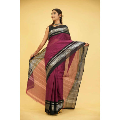 Isadora Life Womens Woven Zari Purple Pre-Draped Saree With Unstitched Blouse