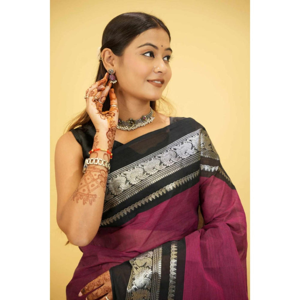 Isadora Life Womens Woven Zari Purple Pre-Draped Saree With Unstitched Blouse