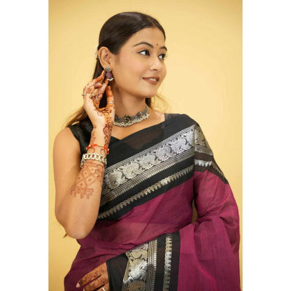 Isadora Life Womens Woven Zari Purple Pre-Draped Saree With Unstitched Blouse