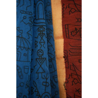 Isadora Life Womens Printed Tassels Blue Pre-Draped Saree With Unstitched Blouse