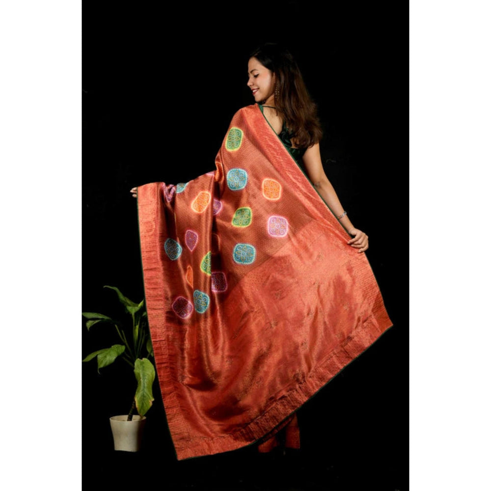 Isadora Life Womens Woven Zari Brown Pre-Draped Saree With Unstitched Blouse
