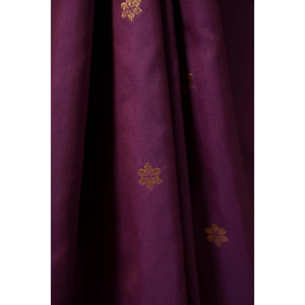 Isadora Life Womens Woven Zari Purple Pre-Draped Saree With Unstitched Blouse