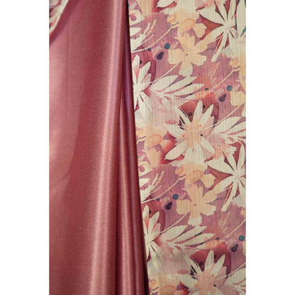 Isadora Life Womens Floral Printed Pink Pre-Draped Saree With Unstitched Blouse