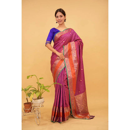 Isadora Life Womens Checks Zari Pink Pre-Draped Saree With Unstitched Blouse