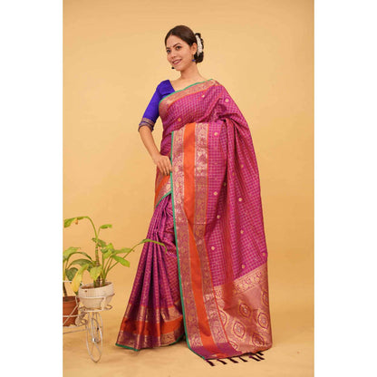 Isadora Life Womens Checks Zari Pink Pre-Draped Saree With Unstitched Blouse