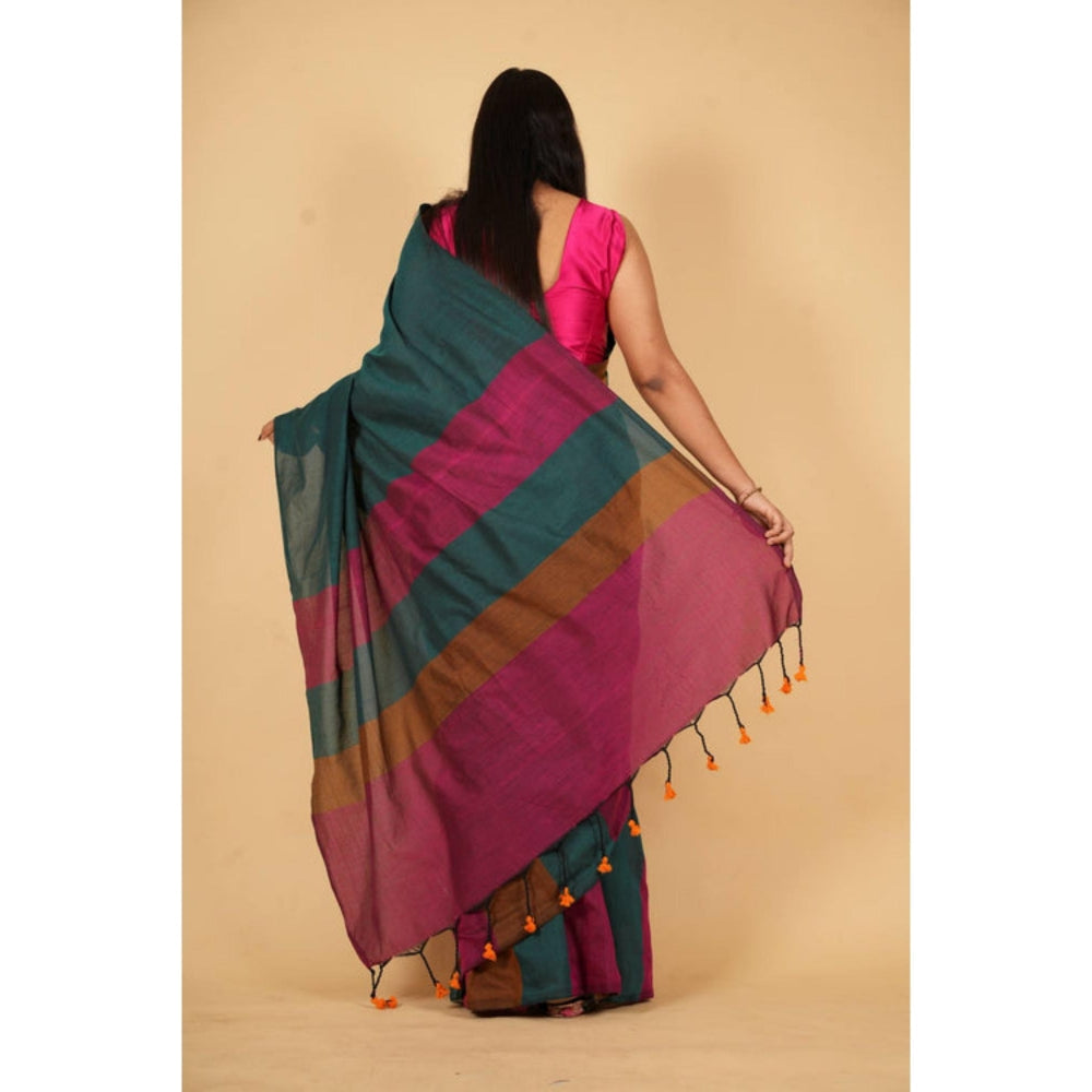 Isadora Life Womens Stripes Tassels Multi-Color Pre-Draped Saree With Unstitched Blouse