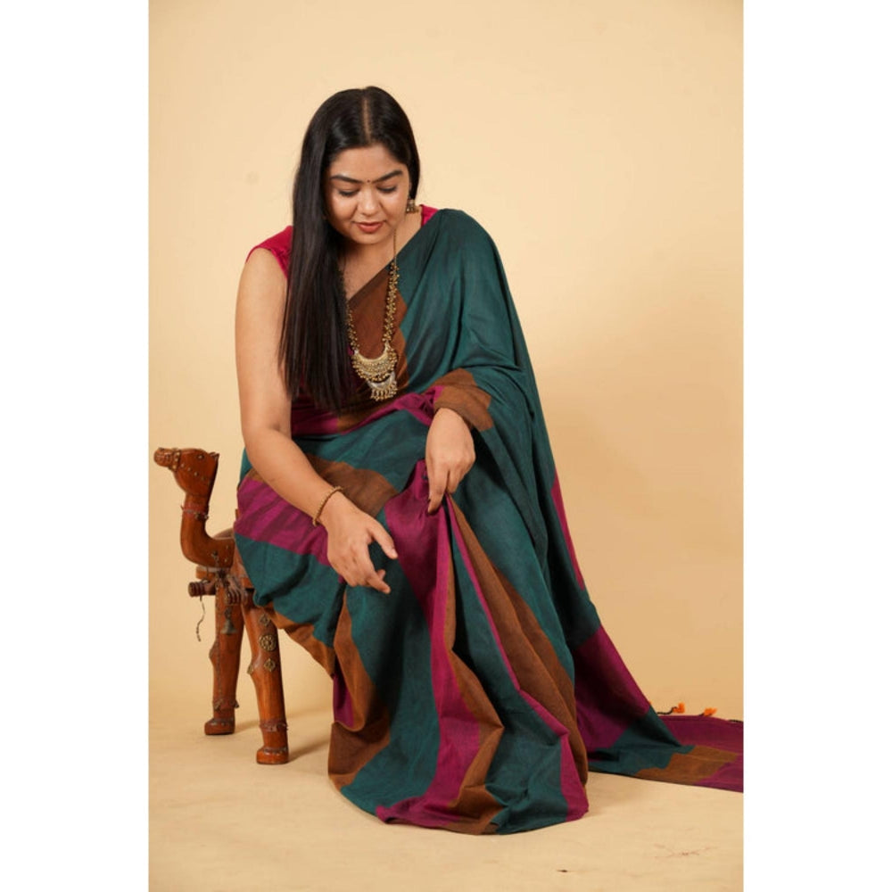 Isadora Life Womens Stripes Tassels Multi-Color Pre-Draped Saree With Unstitched Blouse