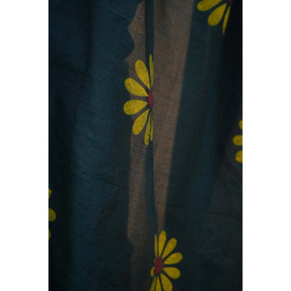 Isadora Life Womens Floral Tassels Teal Pre-Draped Saree With Unstitched Blouse