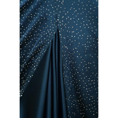 Isadora Life Womens Beads Sequined Blue Pre-Draped Saree With Unstitched Blouse