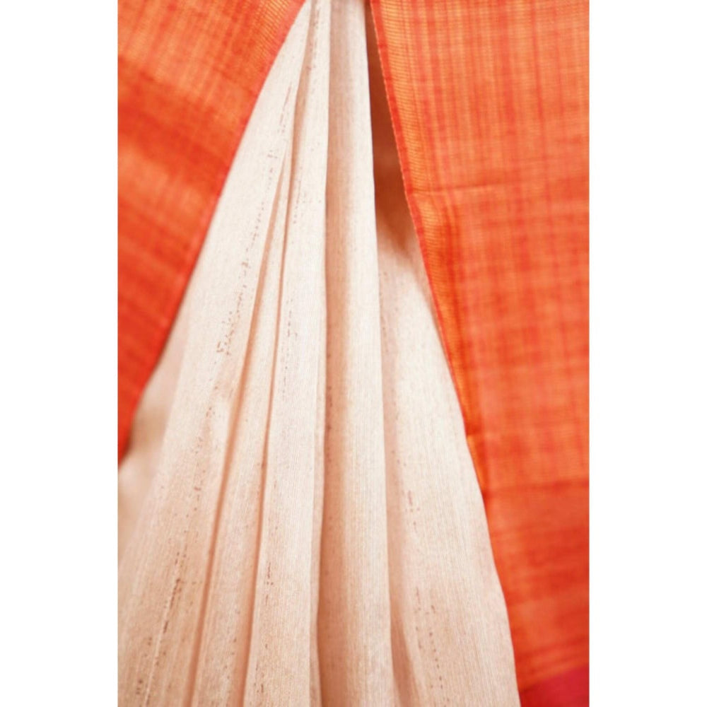 Isadora Life Womens Woven Tassels Beige Pre-Draped Saree With Unstitched Blouse